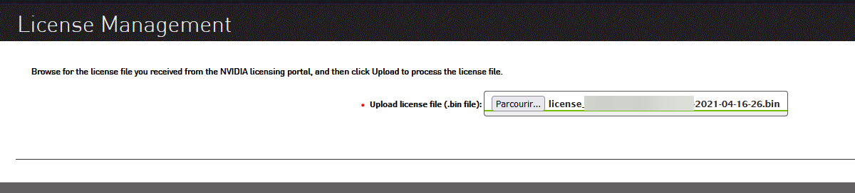 Uploading a license to the local vGPU licensing server